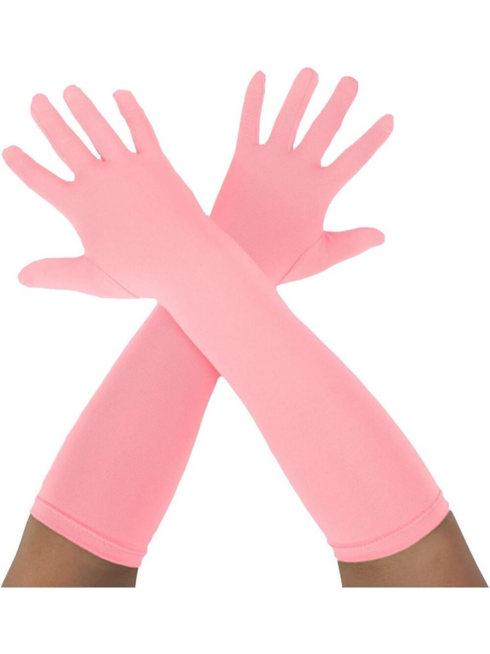 Women's Pink Unisex 15" Long Elbow Spandex Costume Party Opera Gloves